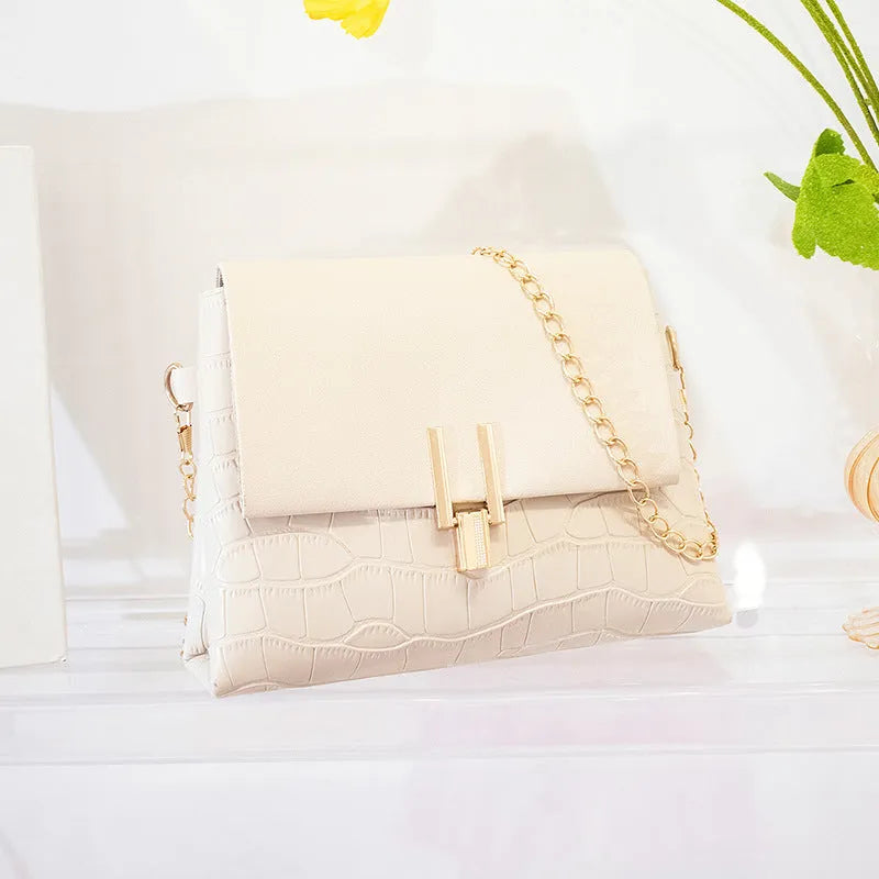 Stone pattern small square bag with chain strap in pink colour option