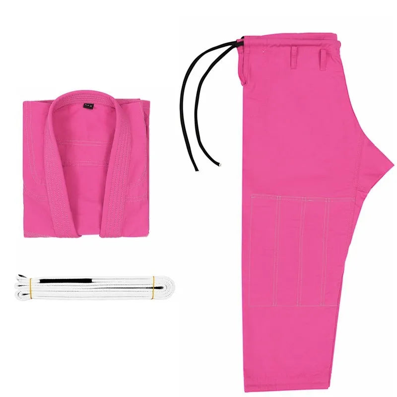 Cotton blend Brazilian Jiu-Jitsu uniform in black, set includes top and trousers for training.