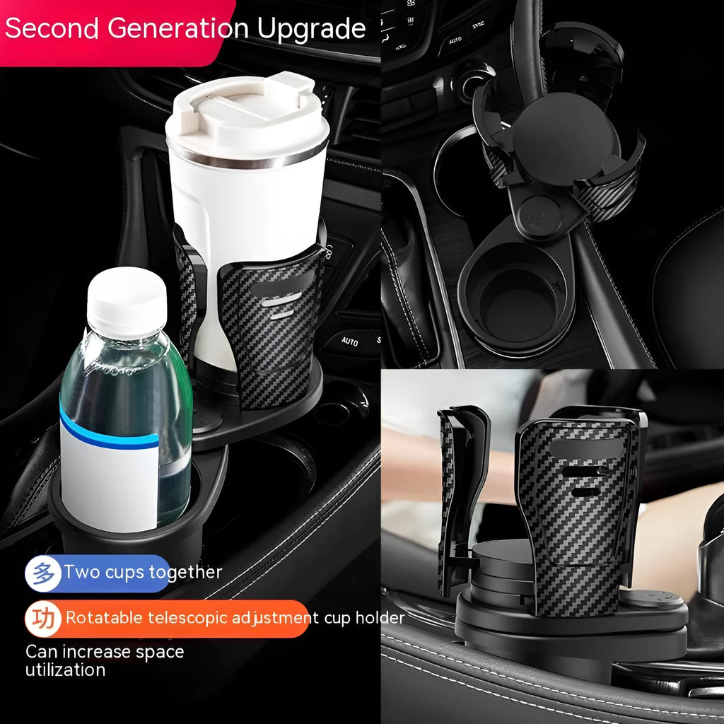 Second generation upgraded car cup holder modification accessory in carbon fibre or matte finish