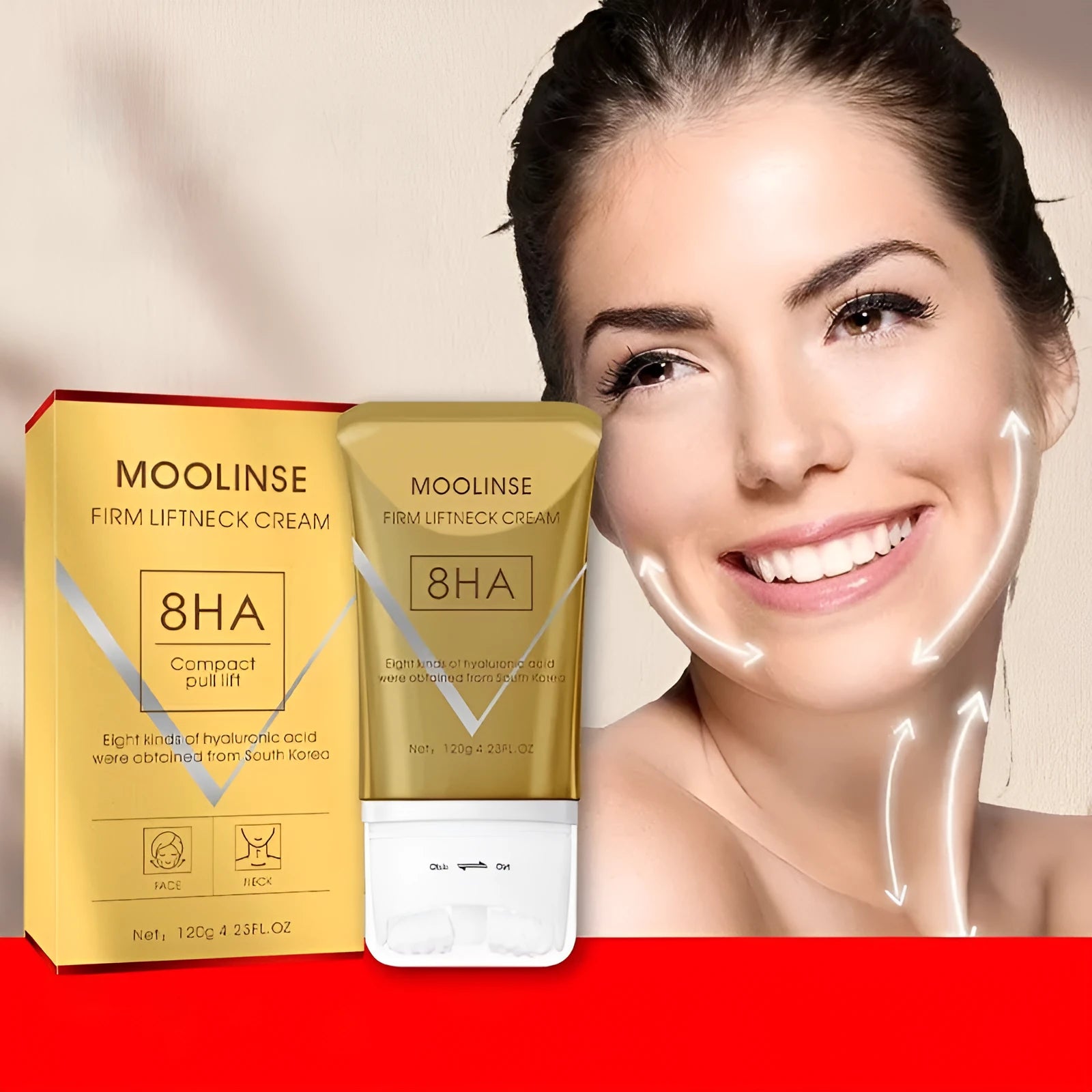Neck moisturising cream with application roller for dry skin care