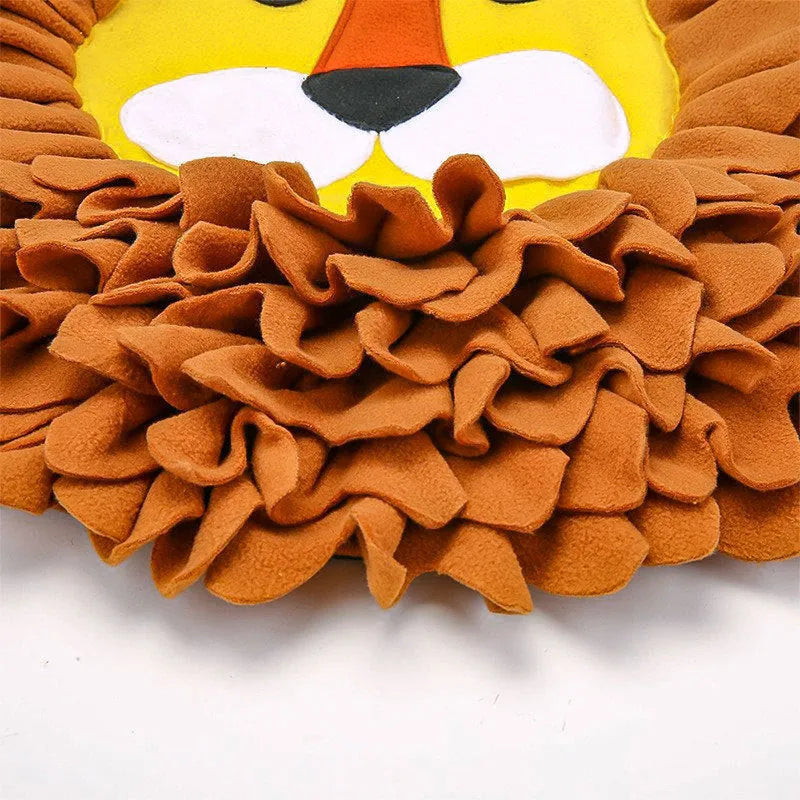 Brown lion-themed pet sniffing pad measuring 33 by 25 centimetres for dog and cat enrichment