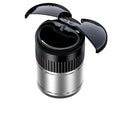 Automatic metal car ashtray with lid showing black, green, red, and silver colour options.