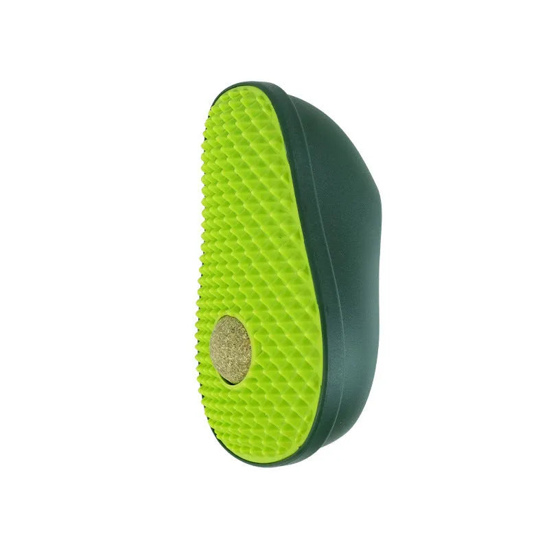 Avocado petting post cat scratch toy in green, made from ABS and TPR, 13.5 x 8.5 x 6 cm