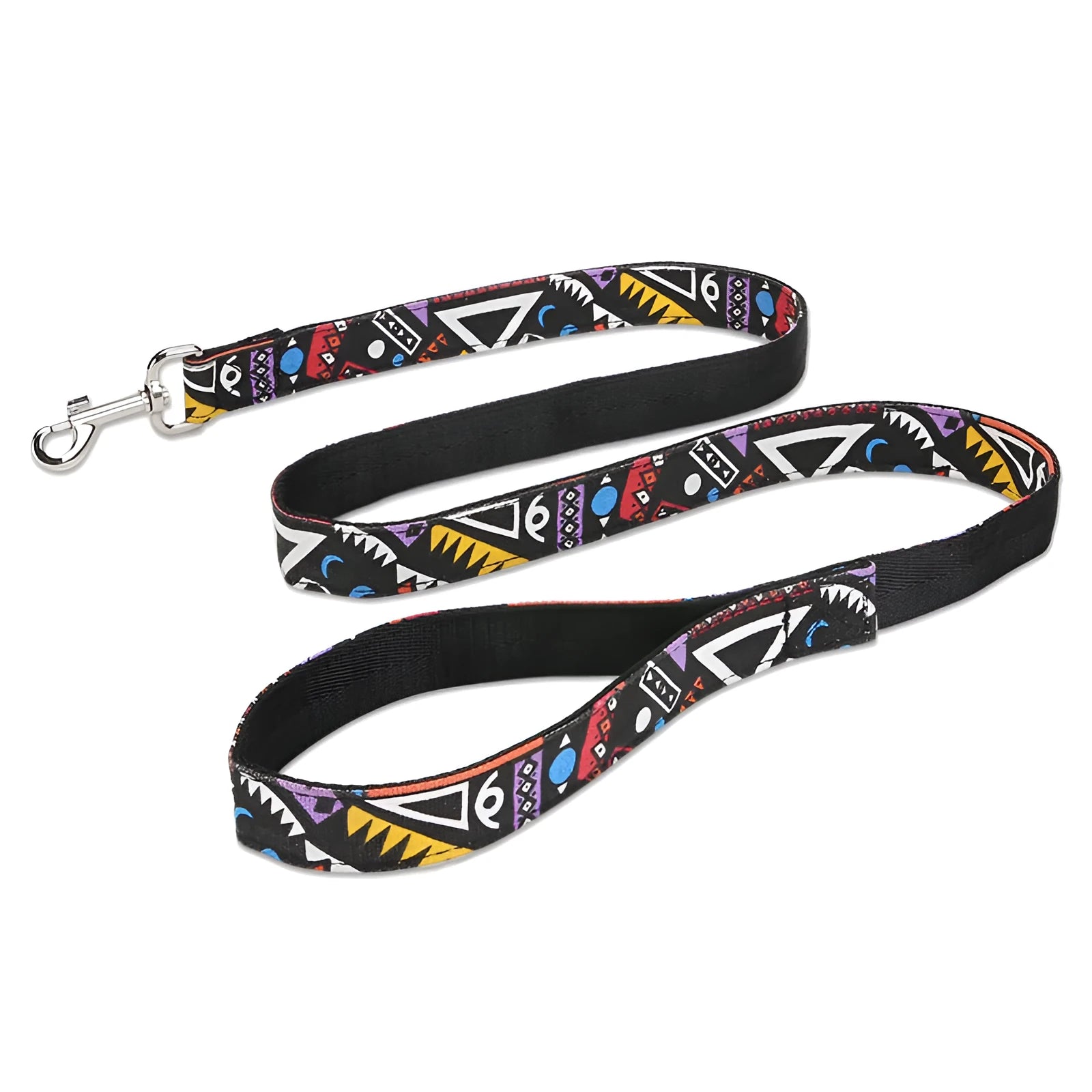 Black imitation nylon pet traction rope with plaid stripe, 120cm length, on white background