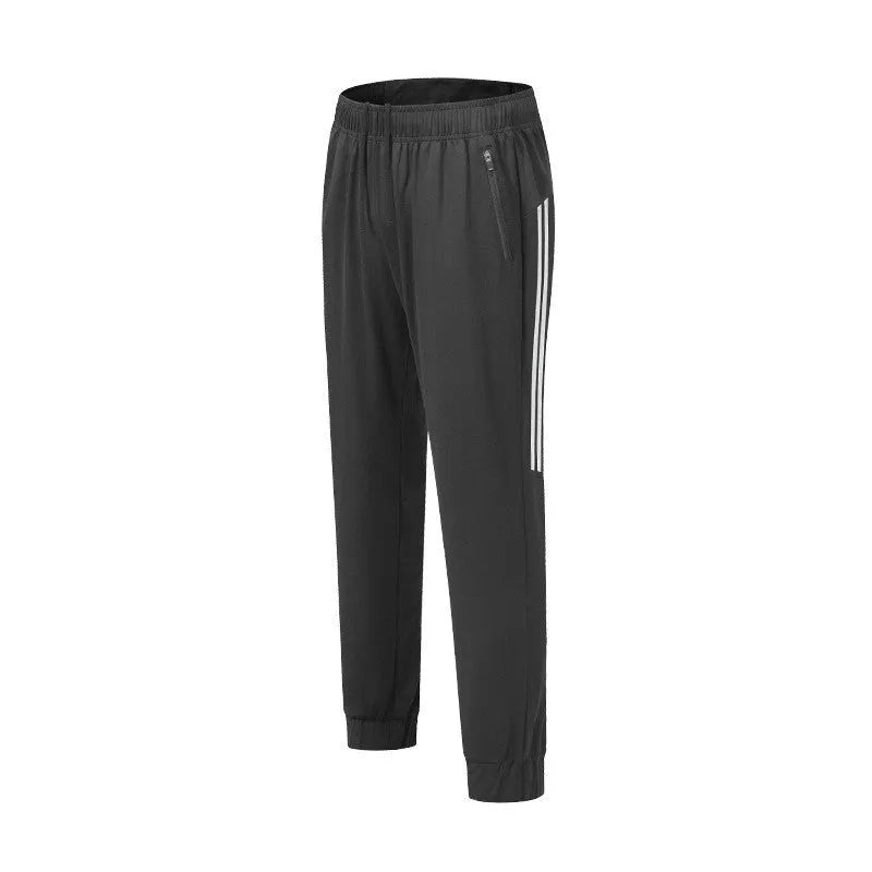 Men's black running trousers with polyester fabric and mid waist design for exercise