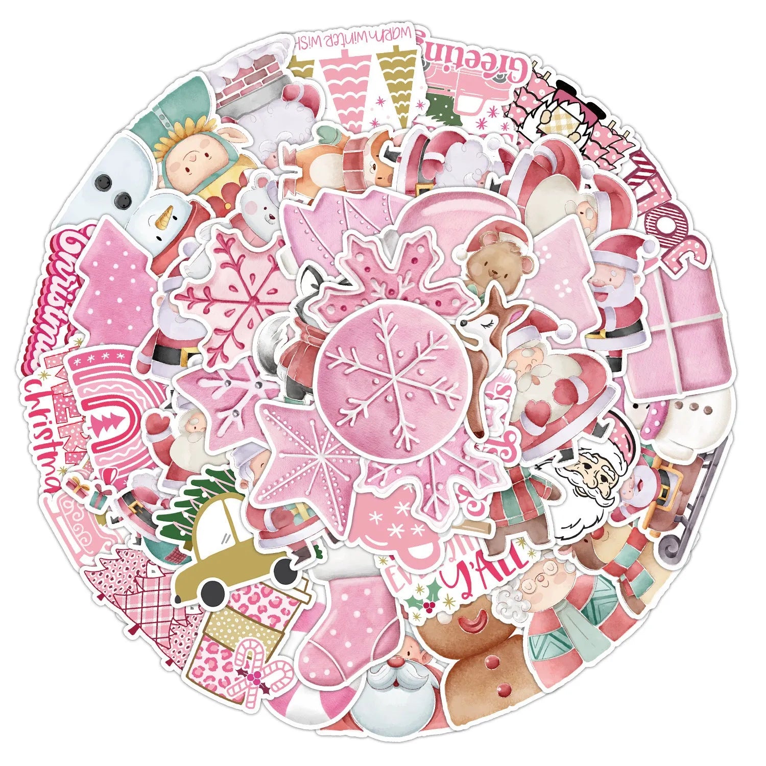 50 Christmas waterproof stickers pack showing cute designs for car phone computer decoration