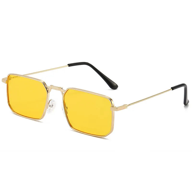 Square men's steampunk sunglasses with gold frame and gray piece, five colour options available