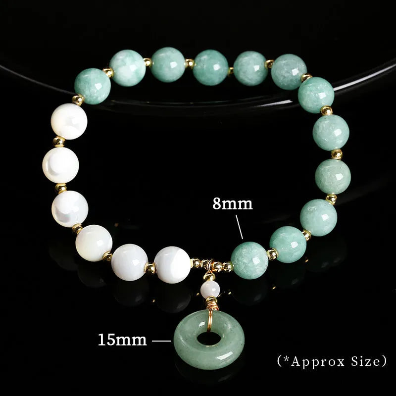 Natural horseshoe screw Burma jade safety buckle bracelet with 8mm round beads and copper clasp