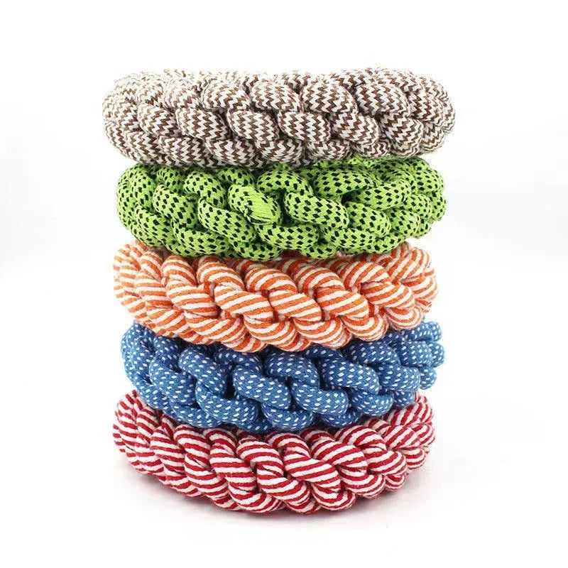 Cotton string molar braided ring knot toy for pets, 18cm woven ring, random colour