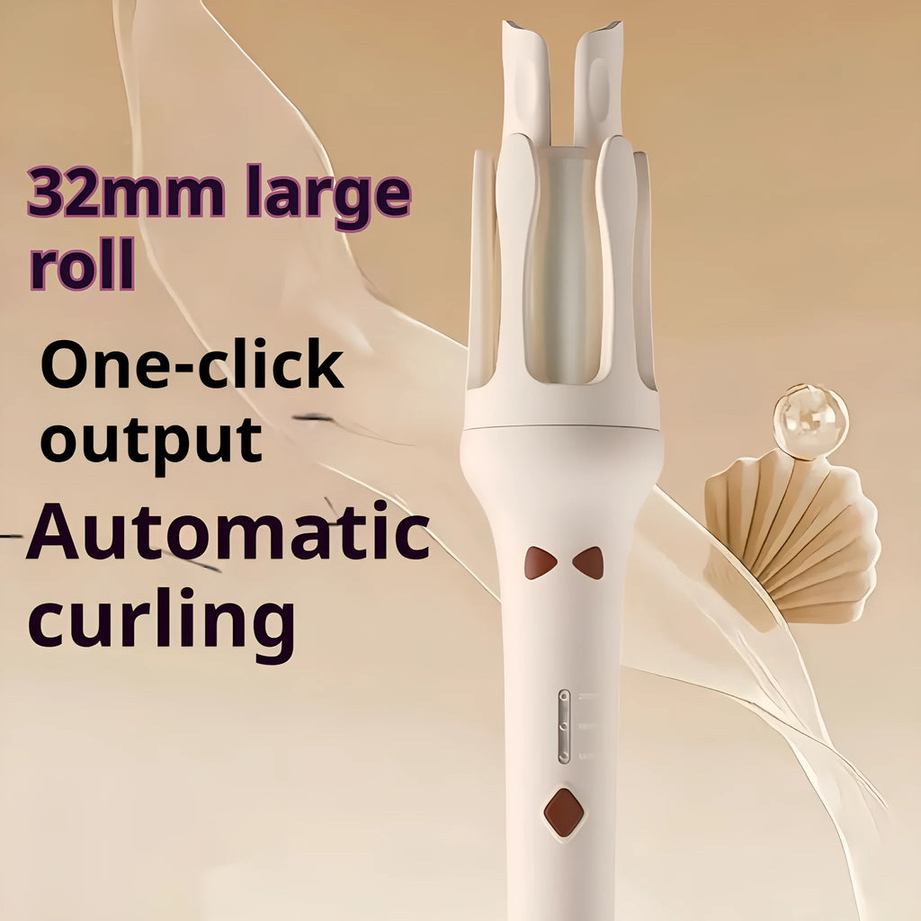 Automatic hair curler with 32mm barrel in white colour with AC power cable