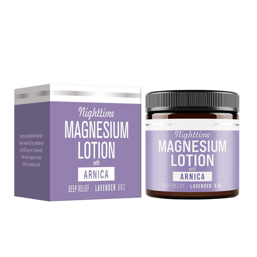 Square jar of magnesium body butter cream 150ml with shea butter and arnica extract