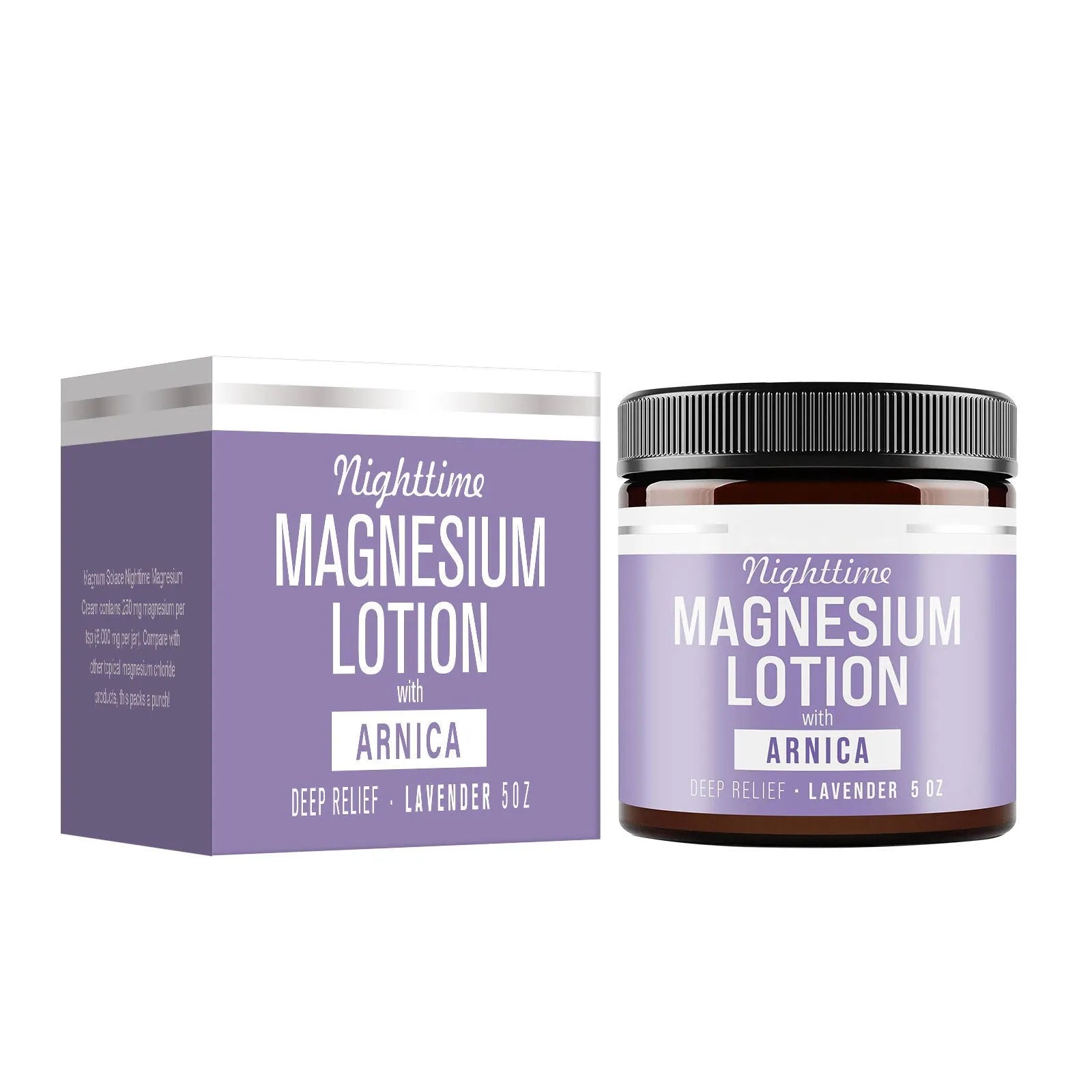 Square jar of magnesium body butter cream 150ml with shea butter and arnica extract