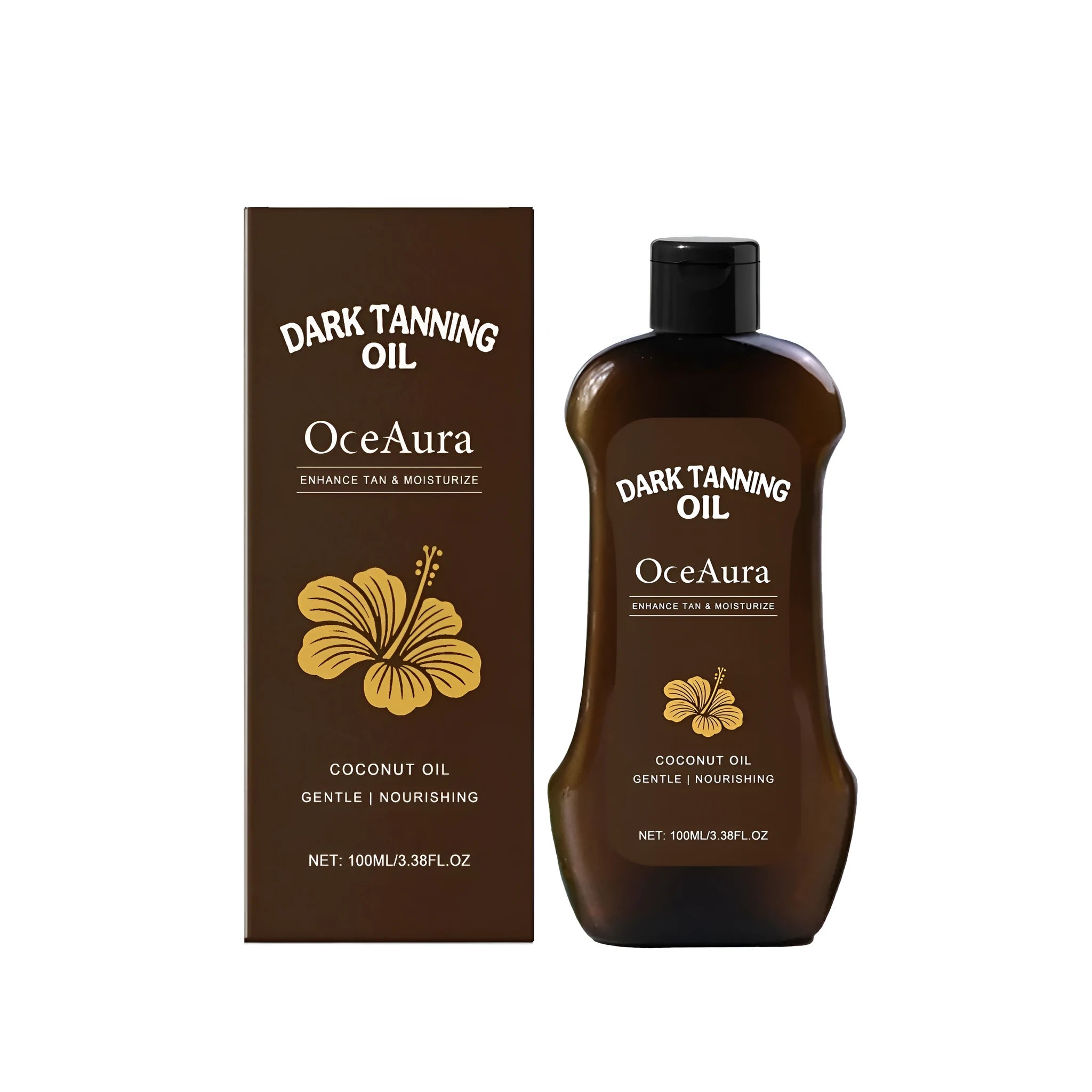Dark tanning oil 100ml bottle with coconut oil and vitamin E for even sun-kissed tan