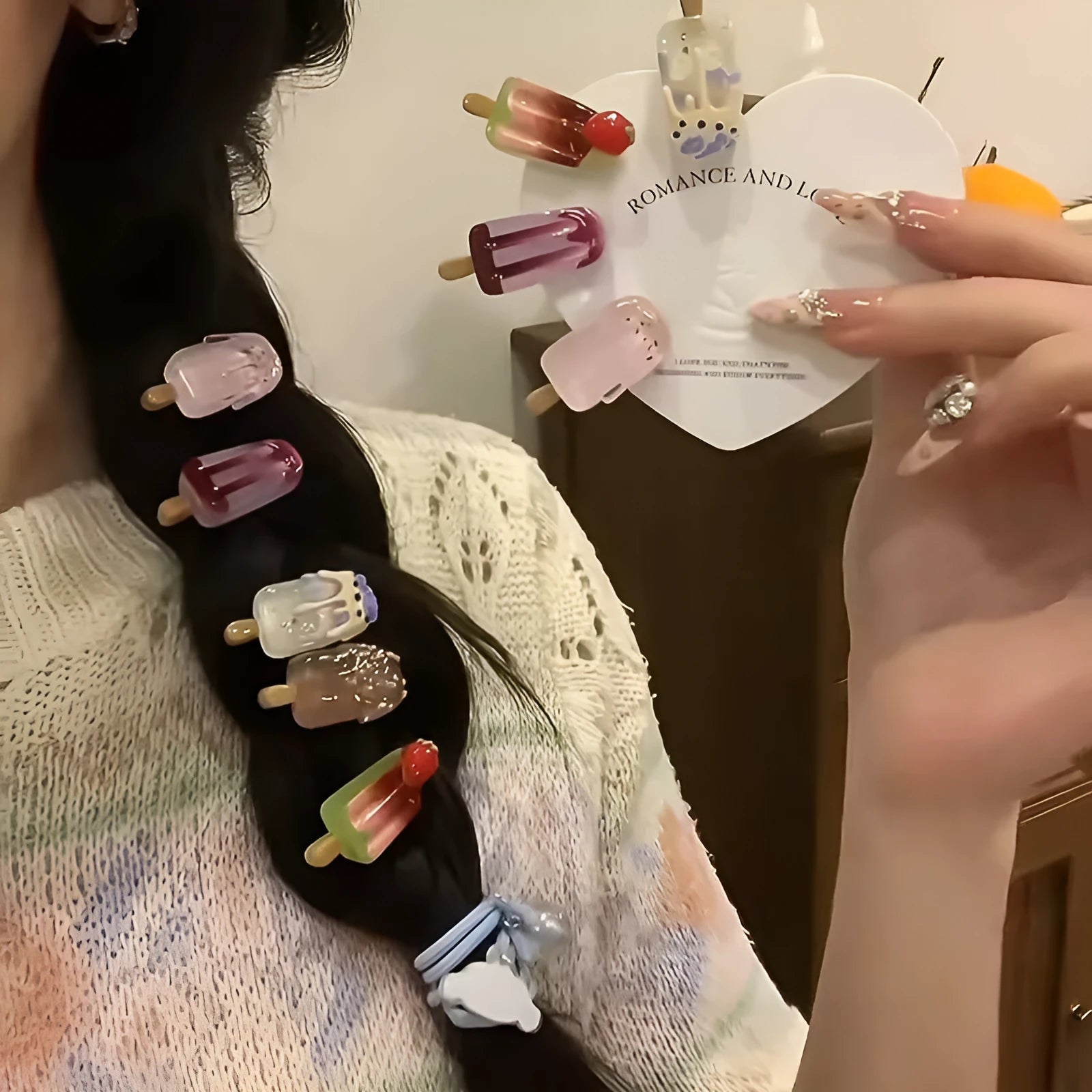 Cartoon ice cream resin barrette for women, sweet girl style side clip, beige colour