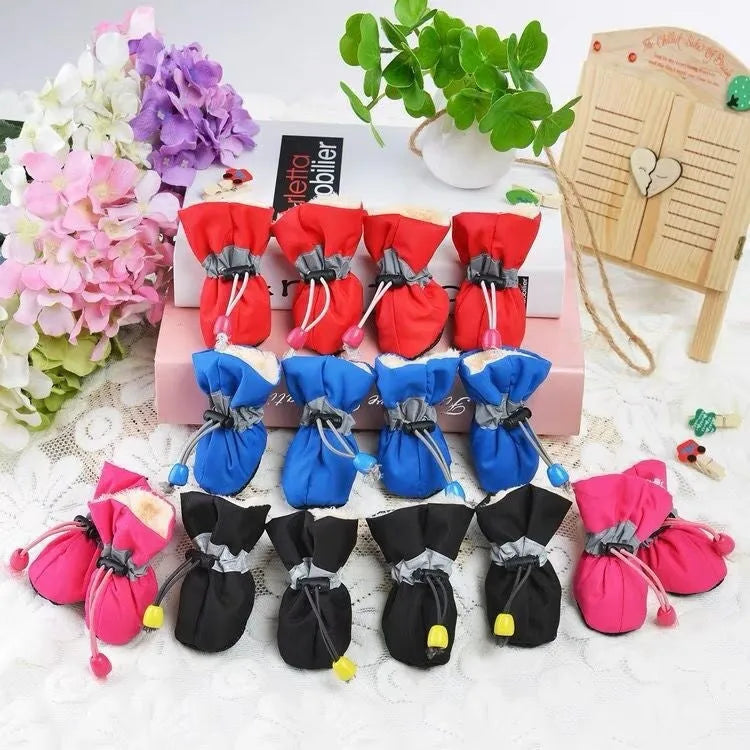 Pet dog four seasons breathable soft bottom non-slip cloth shoes in multiple colours and sizes on a white background.