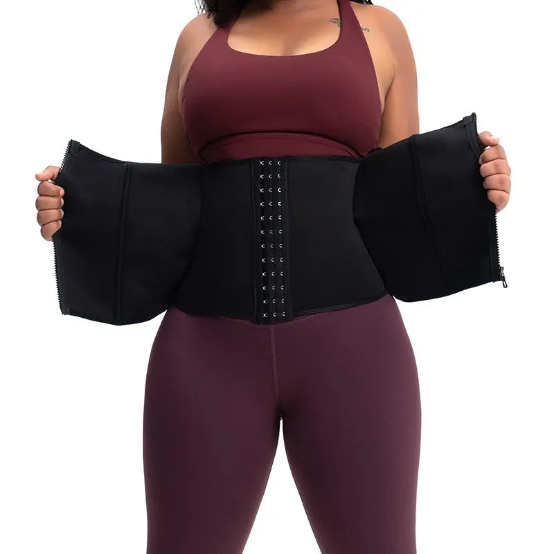 Neoprene body shaping belly band corset for waist trimming and exercise, available in multiple sizes and colours