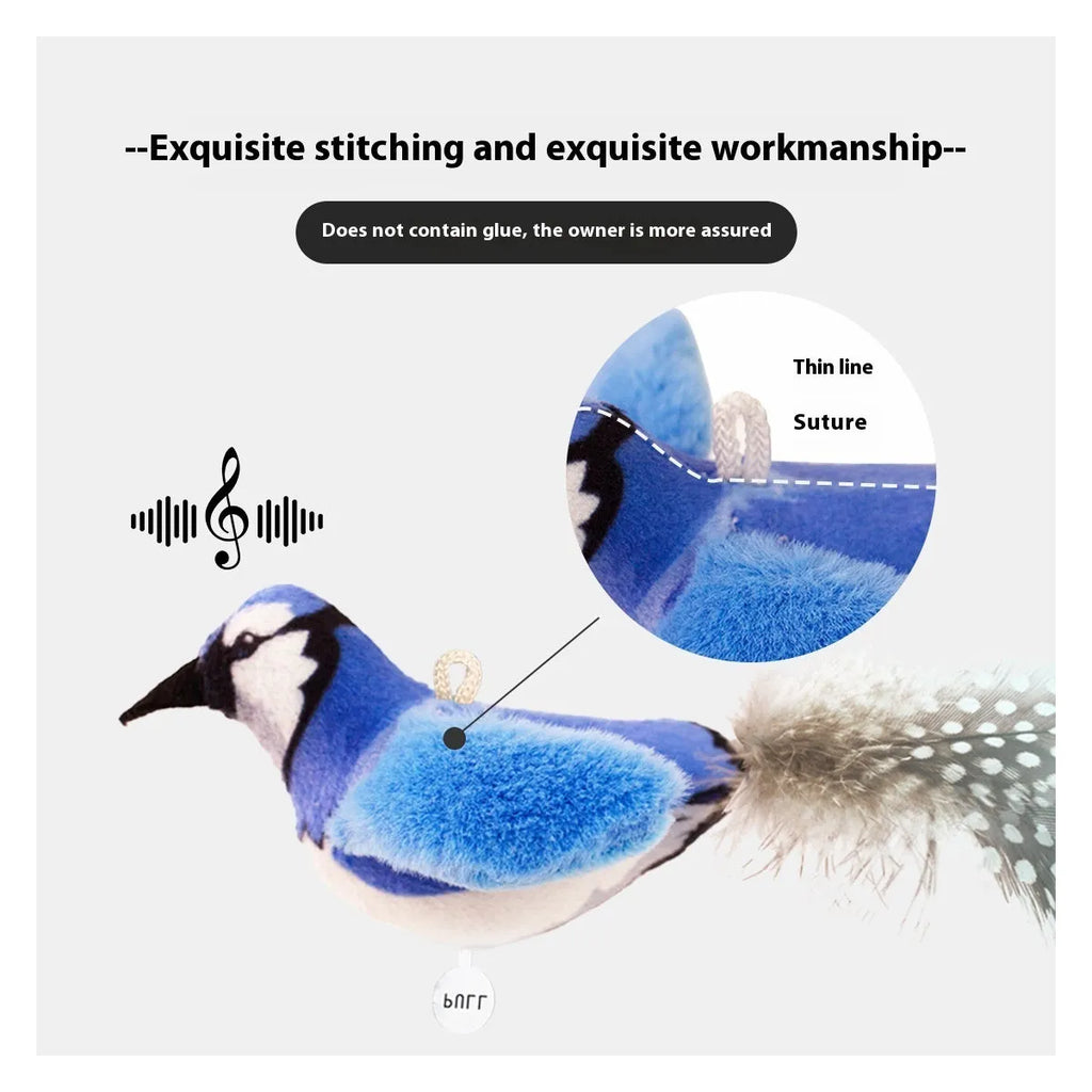 Plush bird simulation cat toy in colourful bird design for interactive pet play