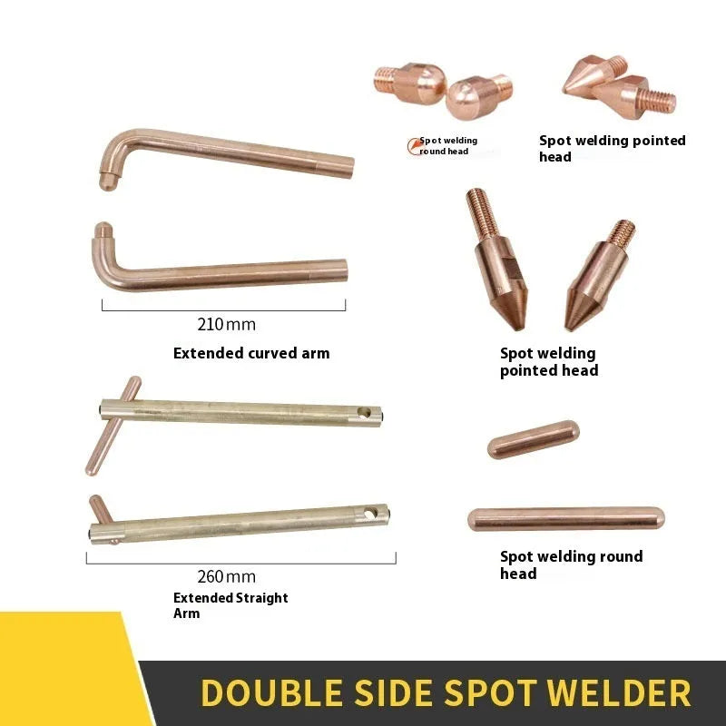 OL8000 double-sided manual spot welding machine with round and pointed heads.