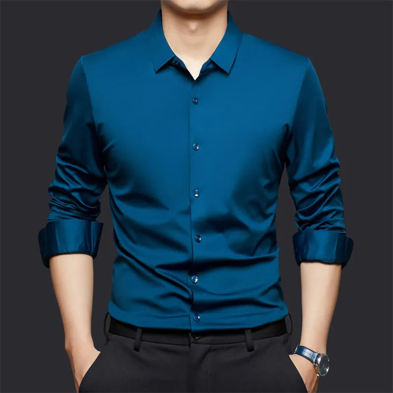 Seamless high elastic long sleeve anti-wrinkle shirt cardigan in spandex fabric, available in eight colours