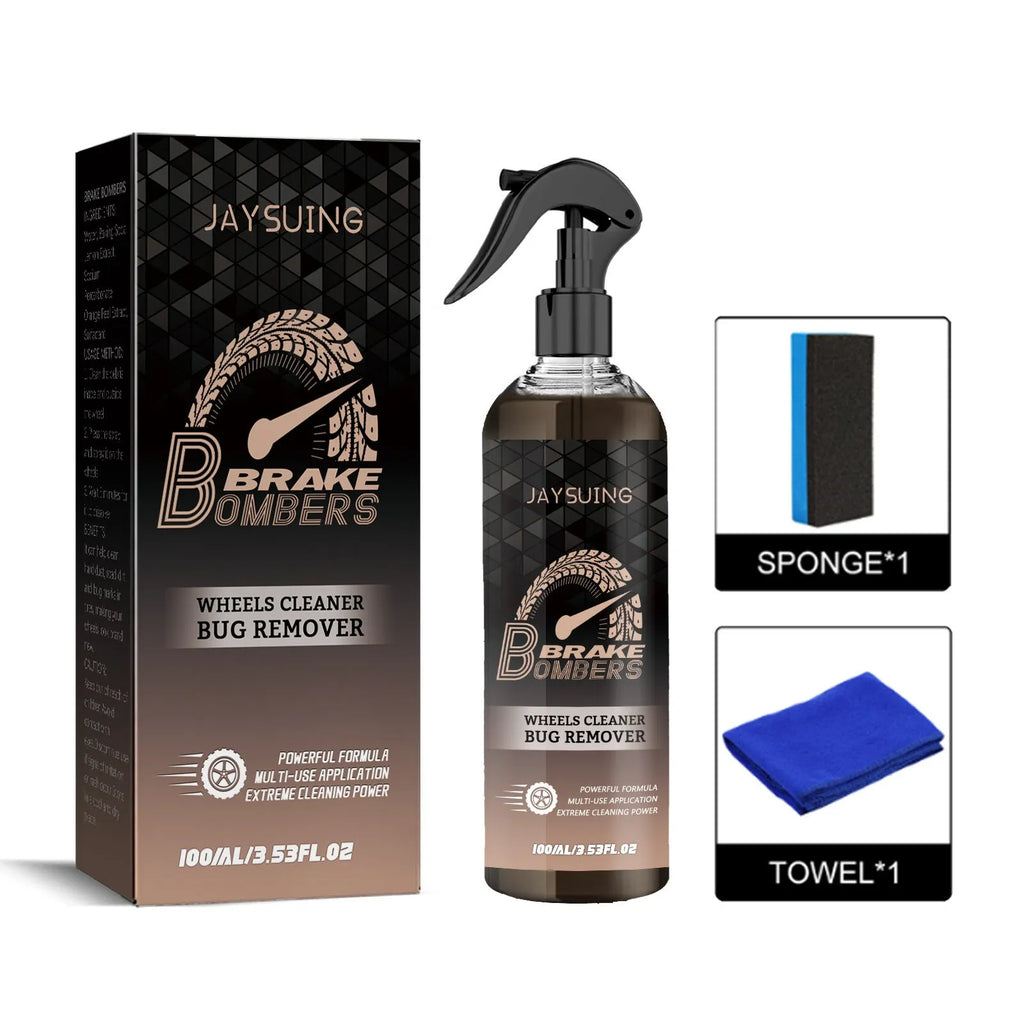 Car brake disc cleanser kit with 100ml detergent, sponge, and cloth for rust removal and polishing