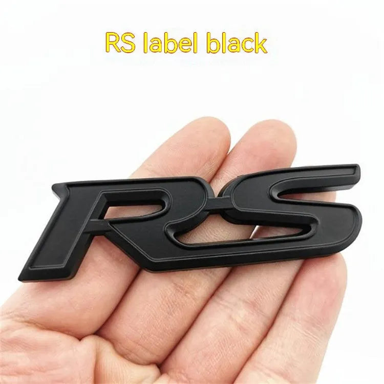 Zinc alloy metal car tail tag sticker RS series 9 x 2.4cm silver edge black