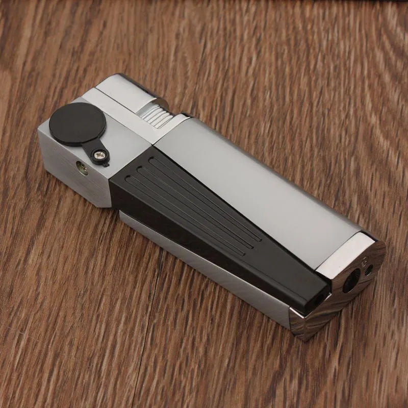 Pipe lighter 2-in-1 foldable metal butane lighter with square cover, zinc alloy and ABS construction