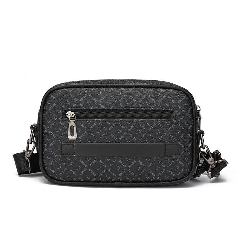 Men's casual shoulder messenger bag large capacity horizontal PU wear-resistant geometric pattern black brown