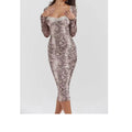 Grey digital printed slim fit lace dress with 3D pattern effect and A-line skirt