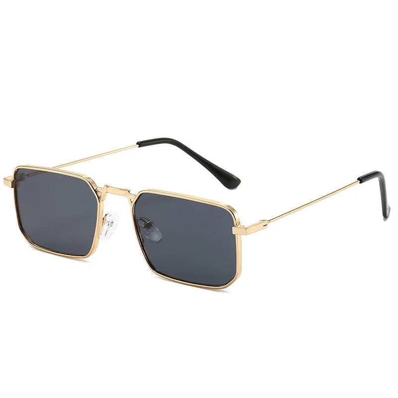 Square men's steampunk sunglasses with gold frame and gray piece, five colour options available