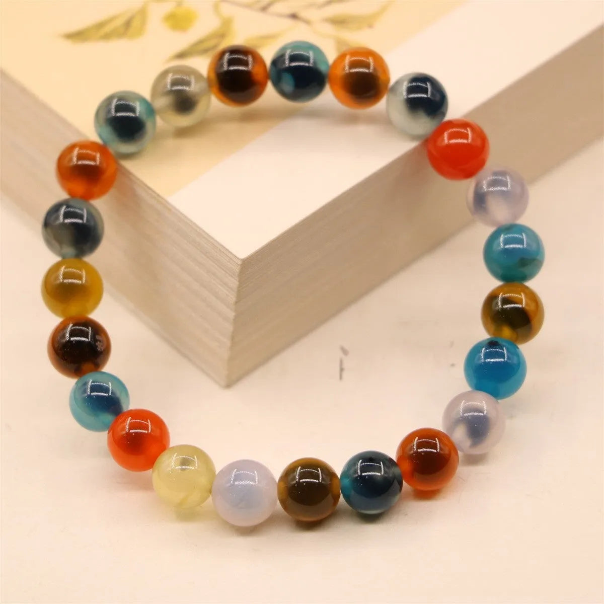 Natural agate copper coin snake bracelet with fu character design on women's wrist