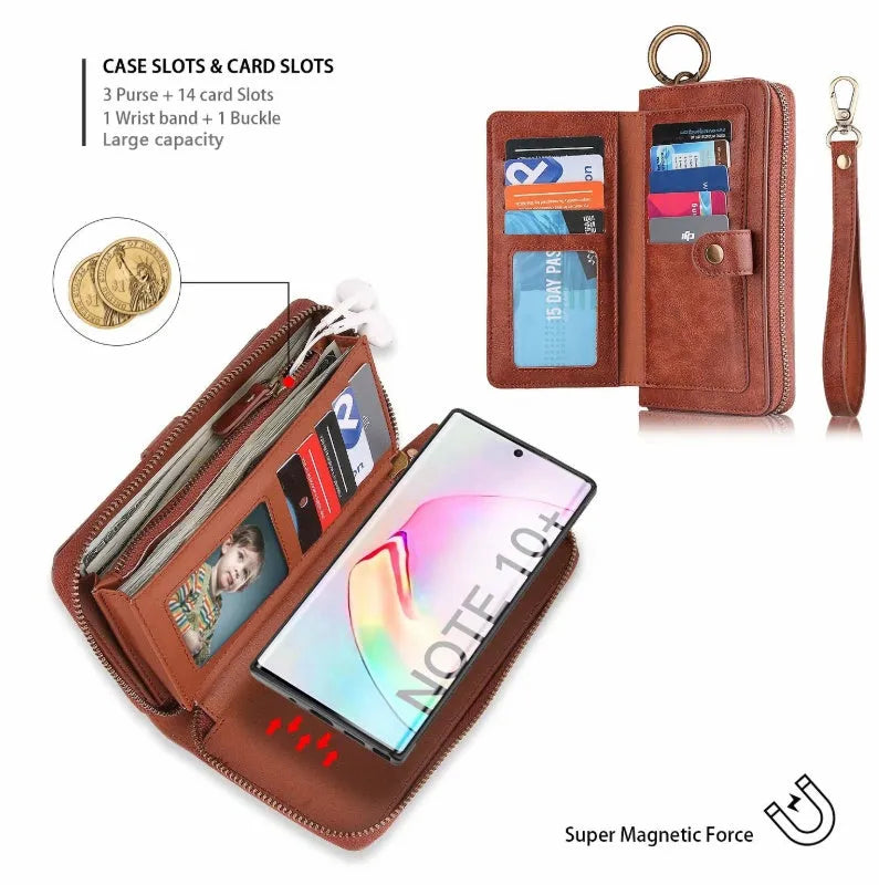 Black mobile phone zipper wallet in solid colour PU with zipper closure