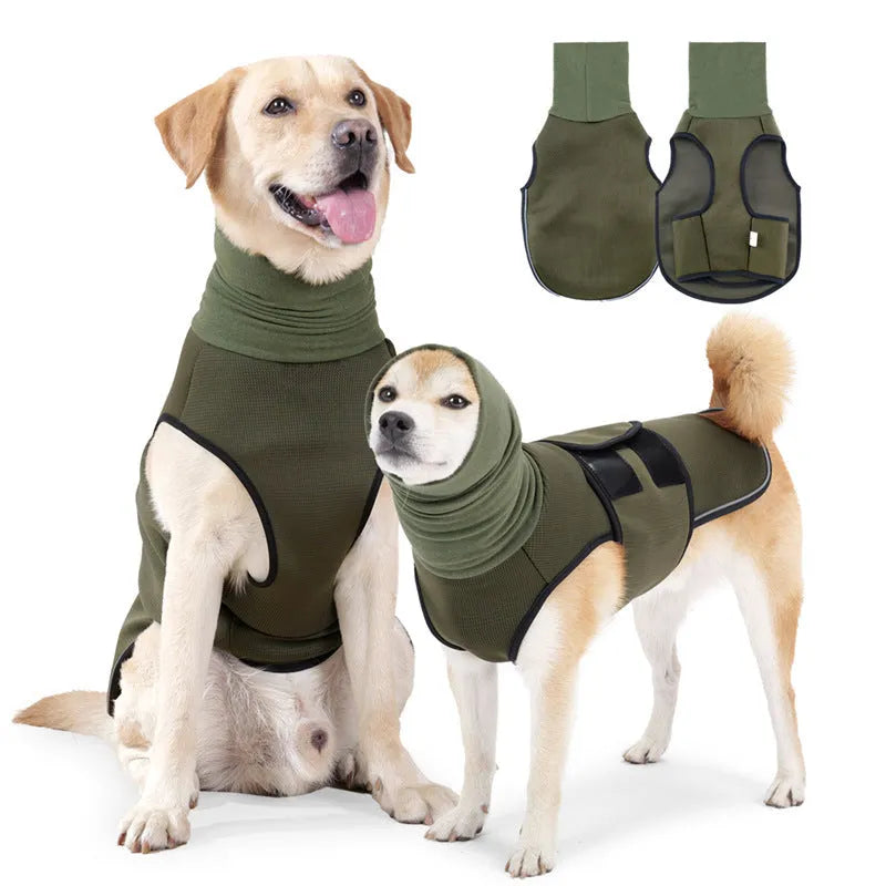 Polyester dog calming jacket for anxiety relief in army green colour