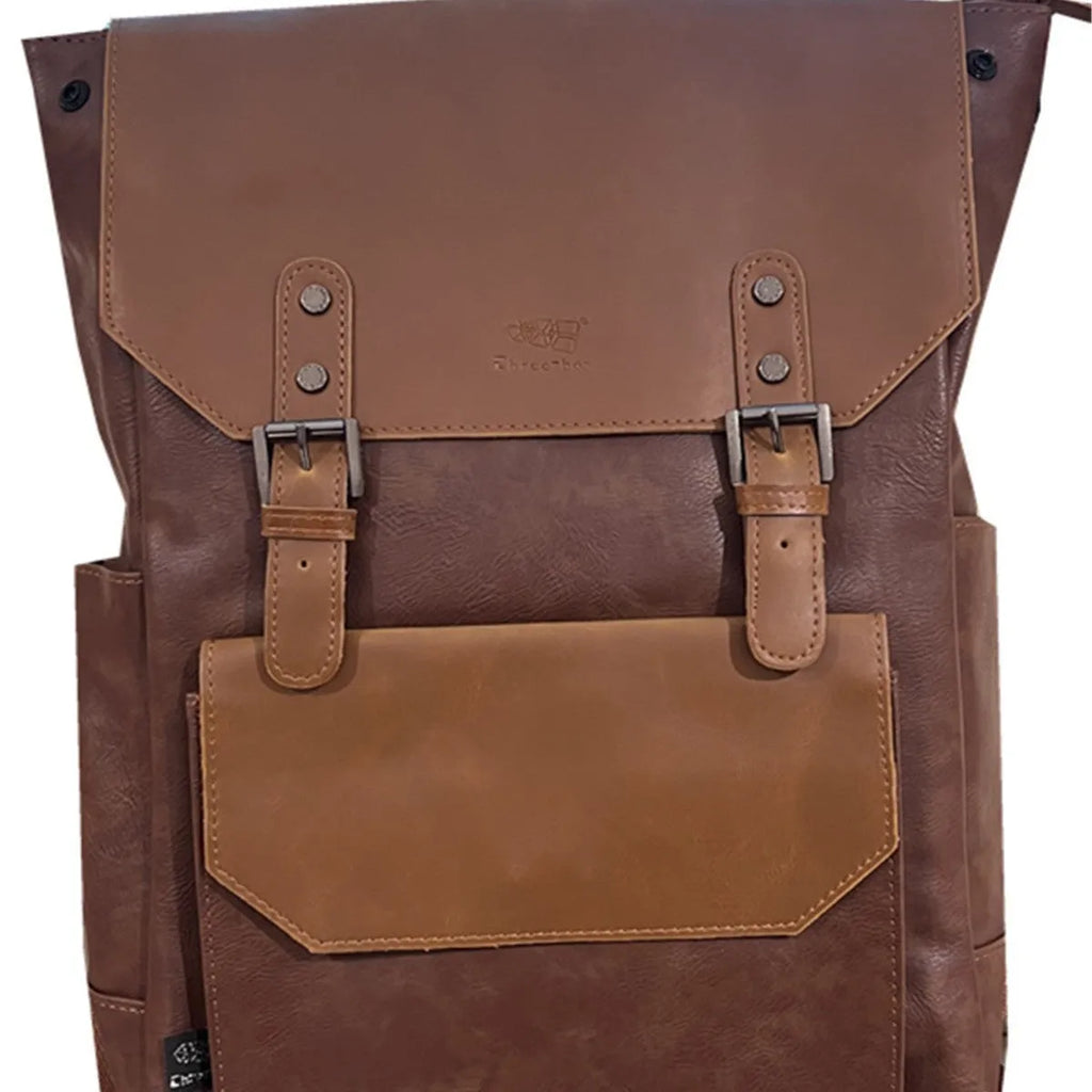 Unisex backpack large capacity PU leather solid colour black brown travel business college