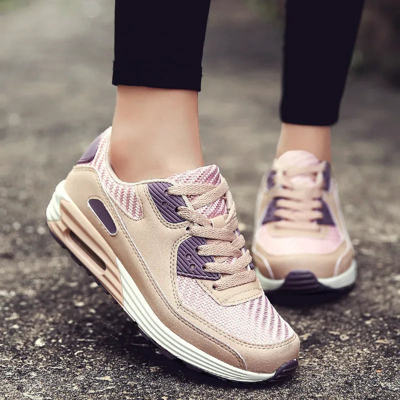 Women's casual slip-on shoes with 3.5cm block heel in beige orange, grey, and pink purple colour options