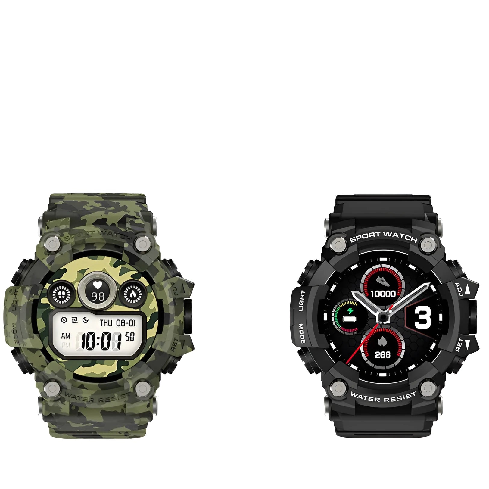 T6 tactical smart watch with 1.3-inch screen, alloy construction, black or green colour options