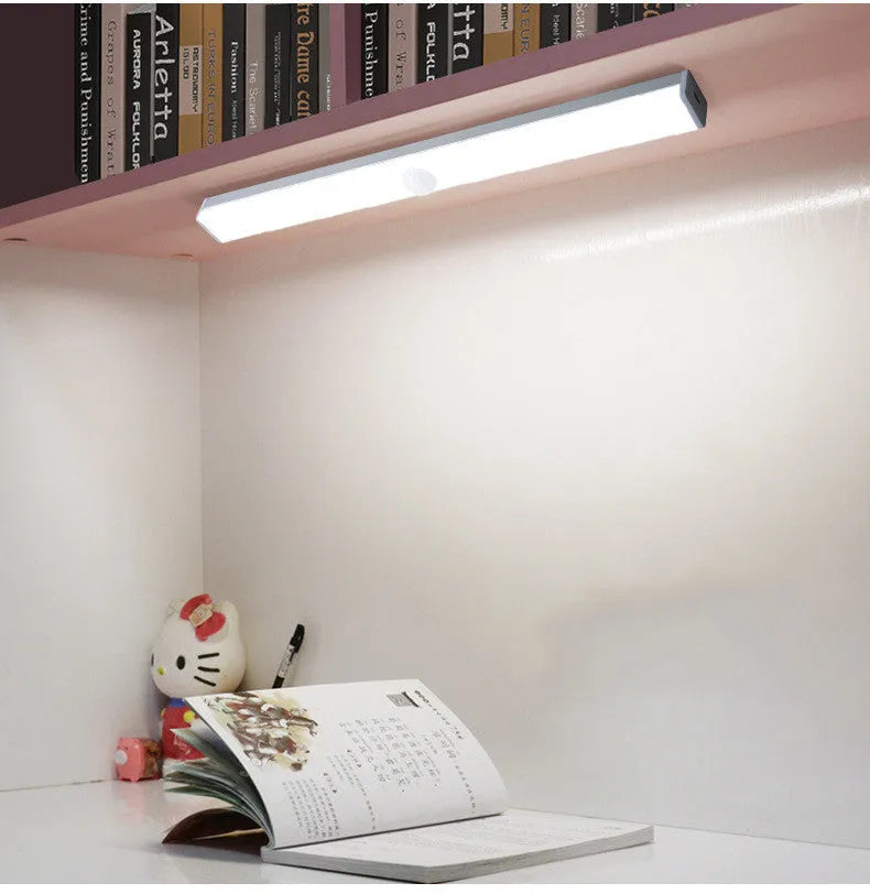 LED body induction light strip with aluminium and plastic lampshade, black, 30cm length