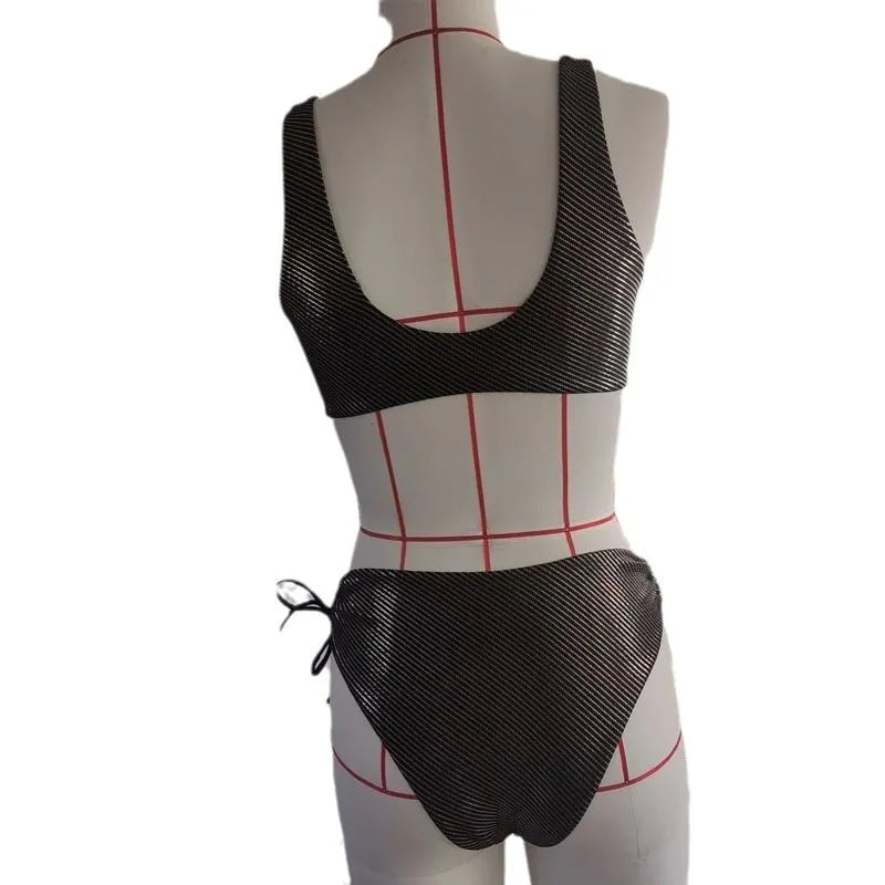 Black 3D stereo triangle swimsuit top for women, polyester, sleeveless, beach swimwear