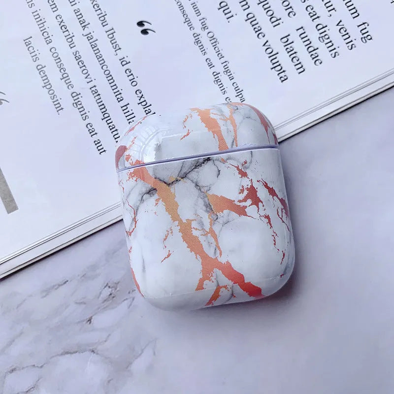 White marble hard PC protective case cover for Apple AirPods 1 and 2 charging box