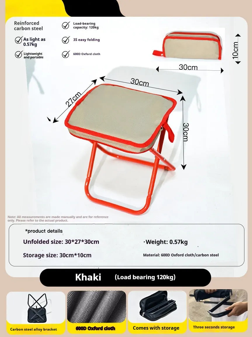 Oxford cloth foldable camp stool in pencil box design showing black colour option