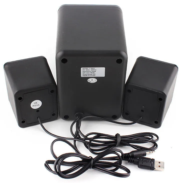 Green 2.1 USB computer speaker with glowing colourful lights and dual connectivity ports