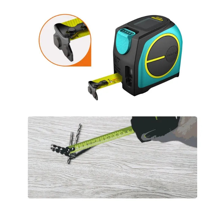 2 in 1 laser tape measure tool with 5m nylon coated blade and 100m laser range