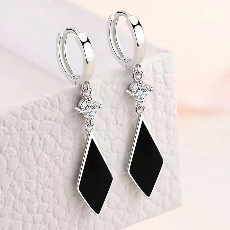 Silver vintage diamond geometric earrings with Japanese Korean style electroplated finish