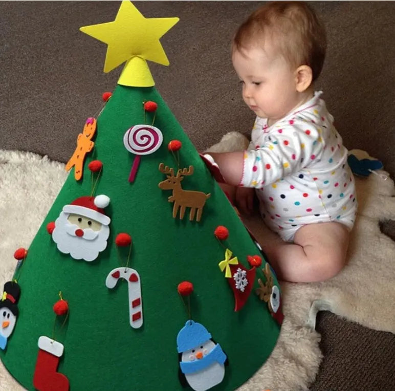 Three-dimensional felt Christmas tree pendant with felt balls on a cone base