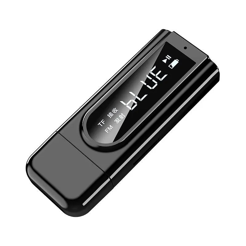 Black USB car FM Bluetooth receiver for wireless MP3 playback via aux input