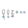Gold and silver flower ear studs with zircon mosaic geometric Japanese Korean style design