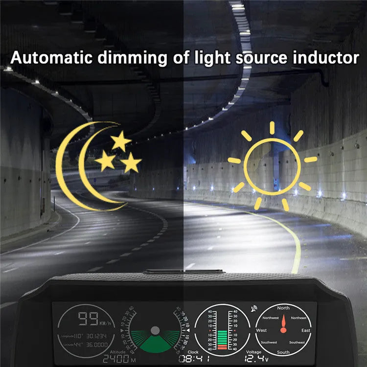GPS GO 2 car HUD with colour LCD display showing speed and compass, carbon fibre design on dashboard