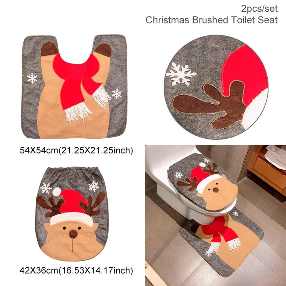 Christmas bathroom set with Santa Claus flannel shower curtain 150x200cm and matching toilet cover and floor mat