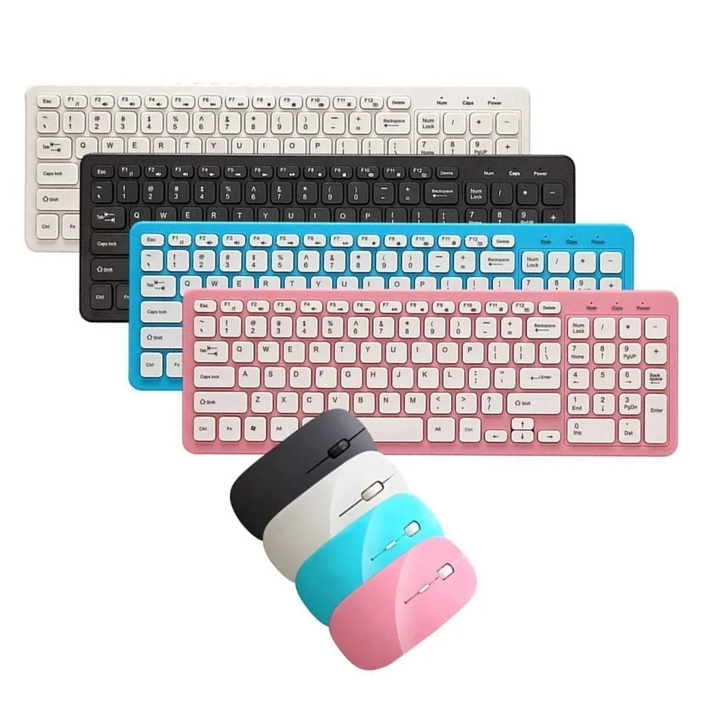 Wireless keyboard and mouse set in choice of four colours with micro USB receiver