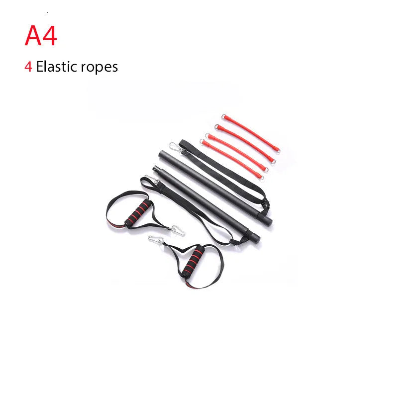 Body workout trainer bar with resistance bands, 100cm pole, rubber buckles, A4 colour style for strength training