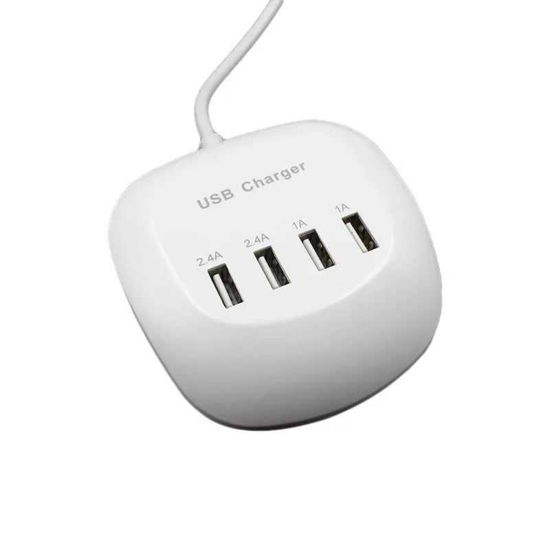 White ABS USB charger with US style plug on a white background